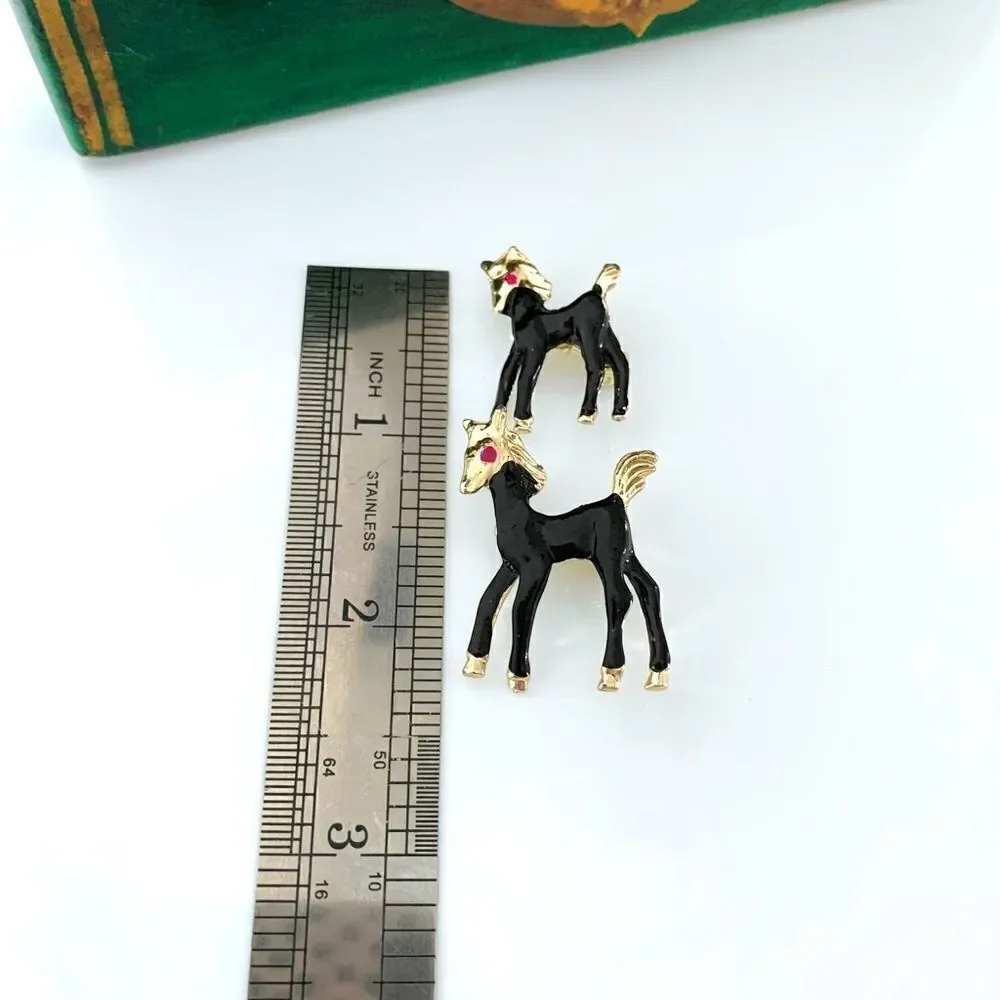 Vintage Horse & Pony Enamel Pin Brooch Set
